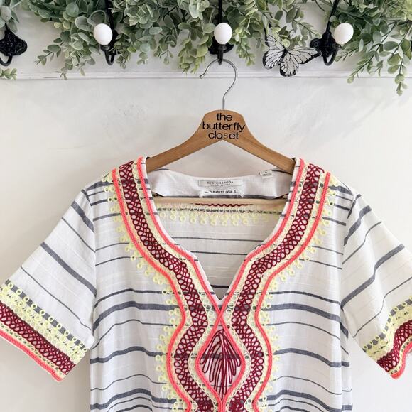 Scotch & Soda Paradise Cove Embroidered Summer Kaftan Tunic Dress Size 2 84810 - Picture 3 of 6